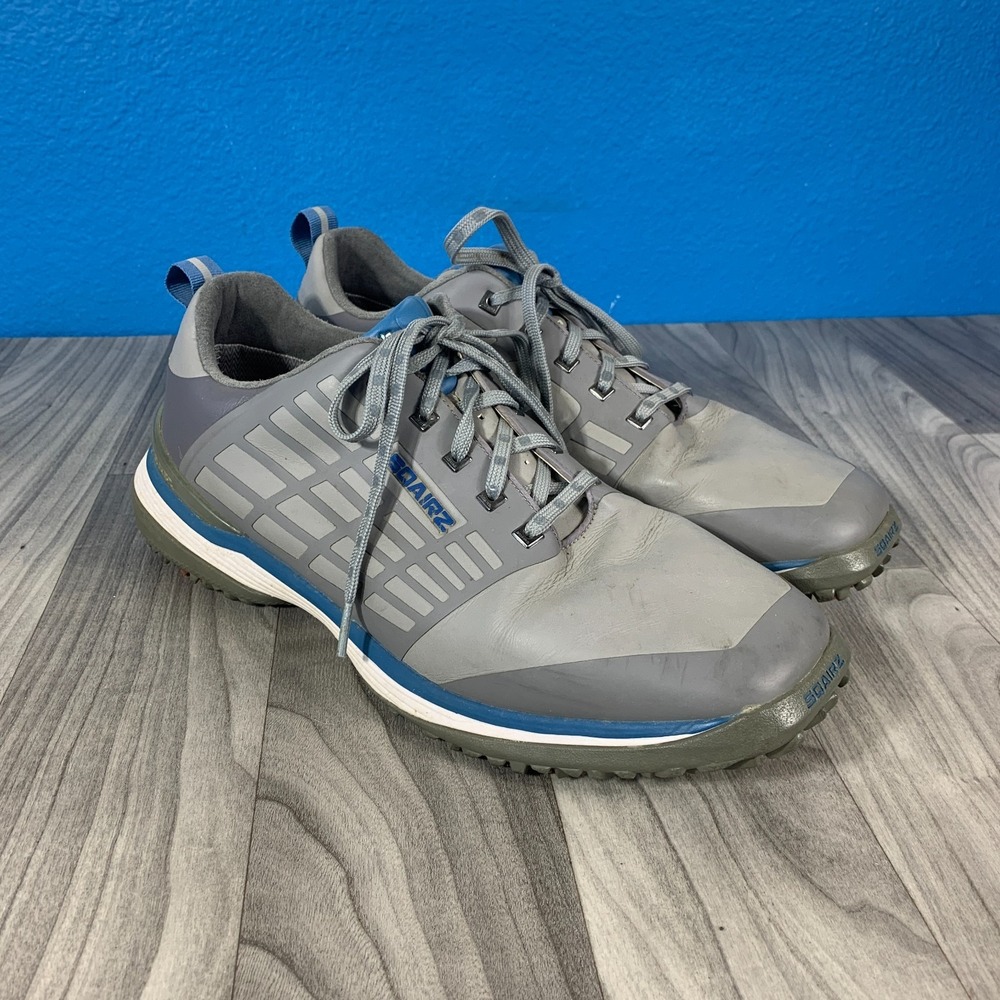 SQAIRZ Speed Golf Shoes Men's Sz 12 Grey Blue Square Toe Athletic Spikes Low Top